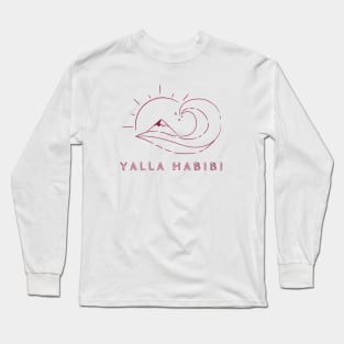 yalla habibi - maroon - wave, sun, surf, mountain Long Sleeve T-Shirt